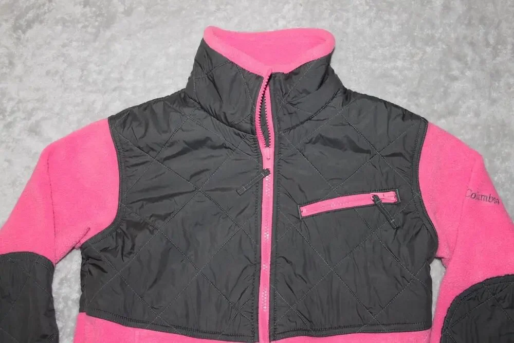 Columbia Jacket Unisex Kids 14-16 Pink Quilted Fleece Full Zip Pockets